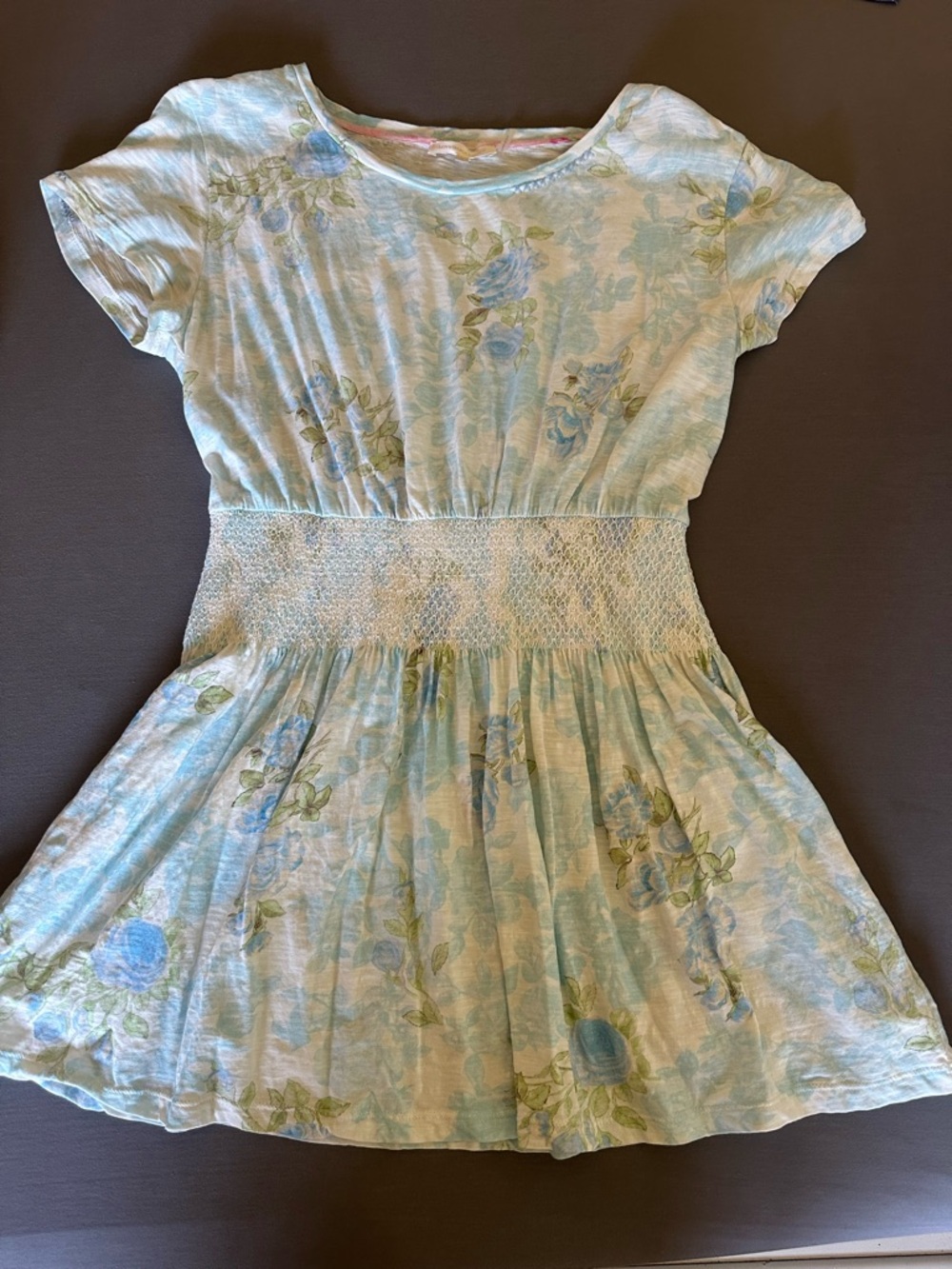 LoveShackFancy Light Blue Floral Smocked Waist Dress